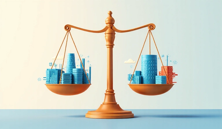 Abstract illustration of legal scales balanced with digital elements, representing fairness and digital terms.